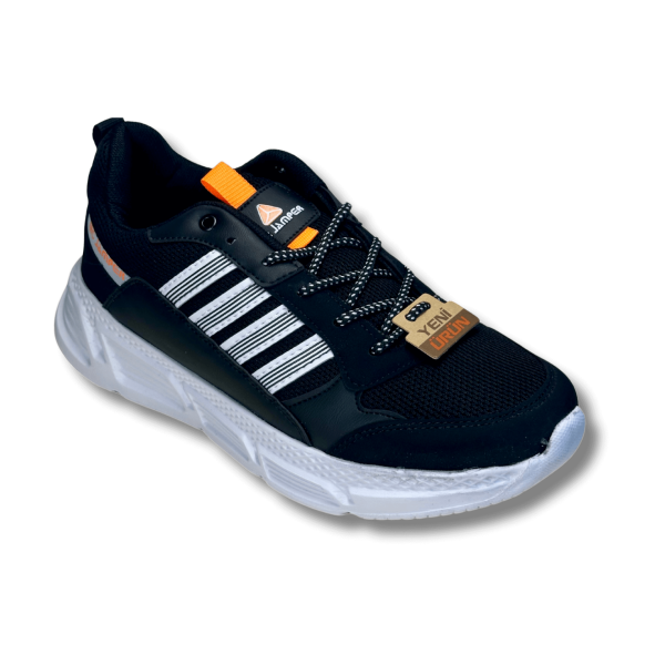 MC Jamper 2213 Siyah Beyaz Oranj Hafızalı İç Tabanlı Bağcıklı Erkek Spor Ayakkabı