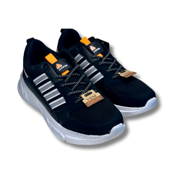 MC Jamper 2213 Siyah Beyaz Oranj Hafızalı İç Tabanlı Bağcıklı Erkek Spor Ayakkabı