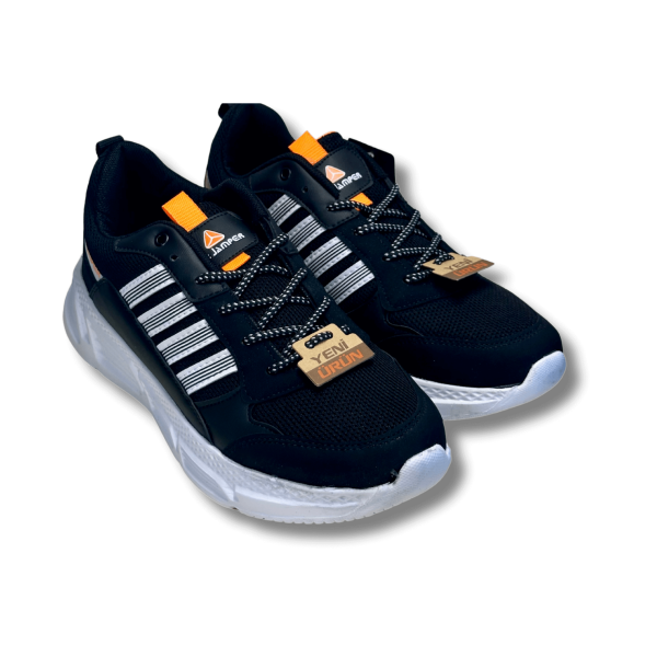 MC Jamper 2213 Siyah Beyaz Oranj Hafızalı İç Tabanlı Bağcıklı Erkek Spor Ayakkabı