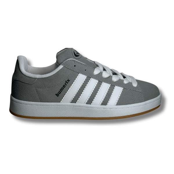 BUMERİX Gri Beyaz Şeritli Erkek Sneaker Spor Ayakkabı